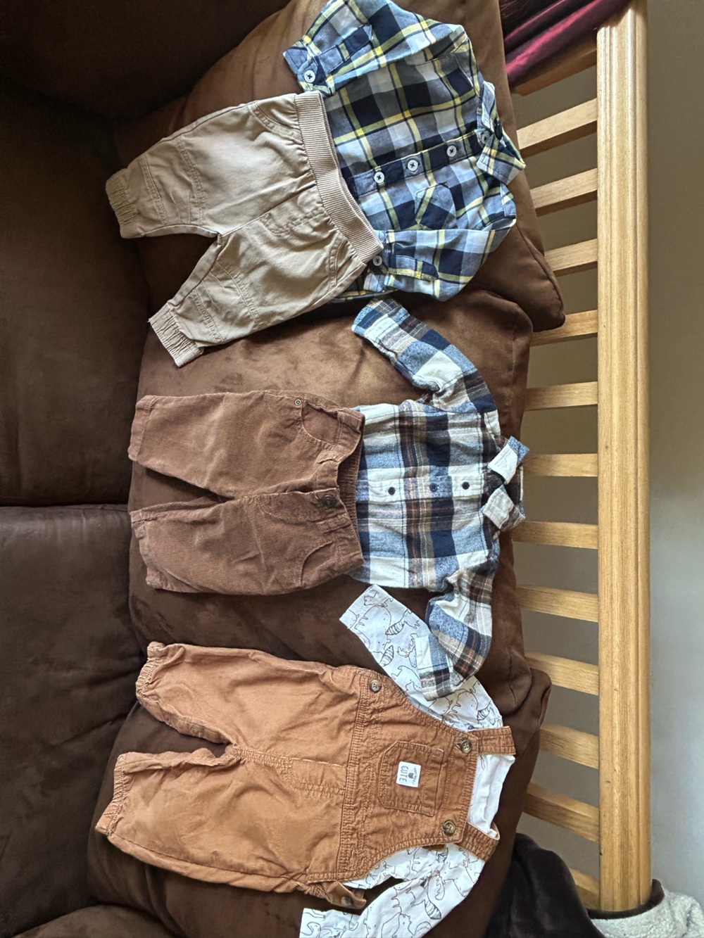 Fall outfits for boys! 🍁 TWO Plaid shirts/matching pants sets, ONE overalls set